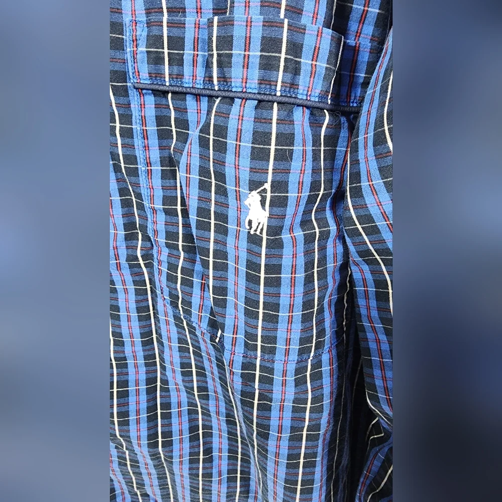 VINTAGE  Polo Ralph Lauren  Men's Pajama Top Plaid Size Extra Large Blue - Picture 4 of 10